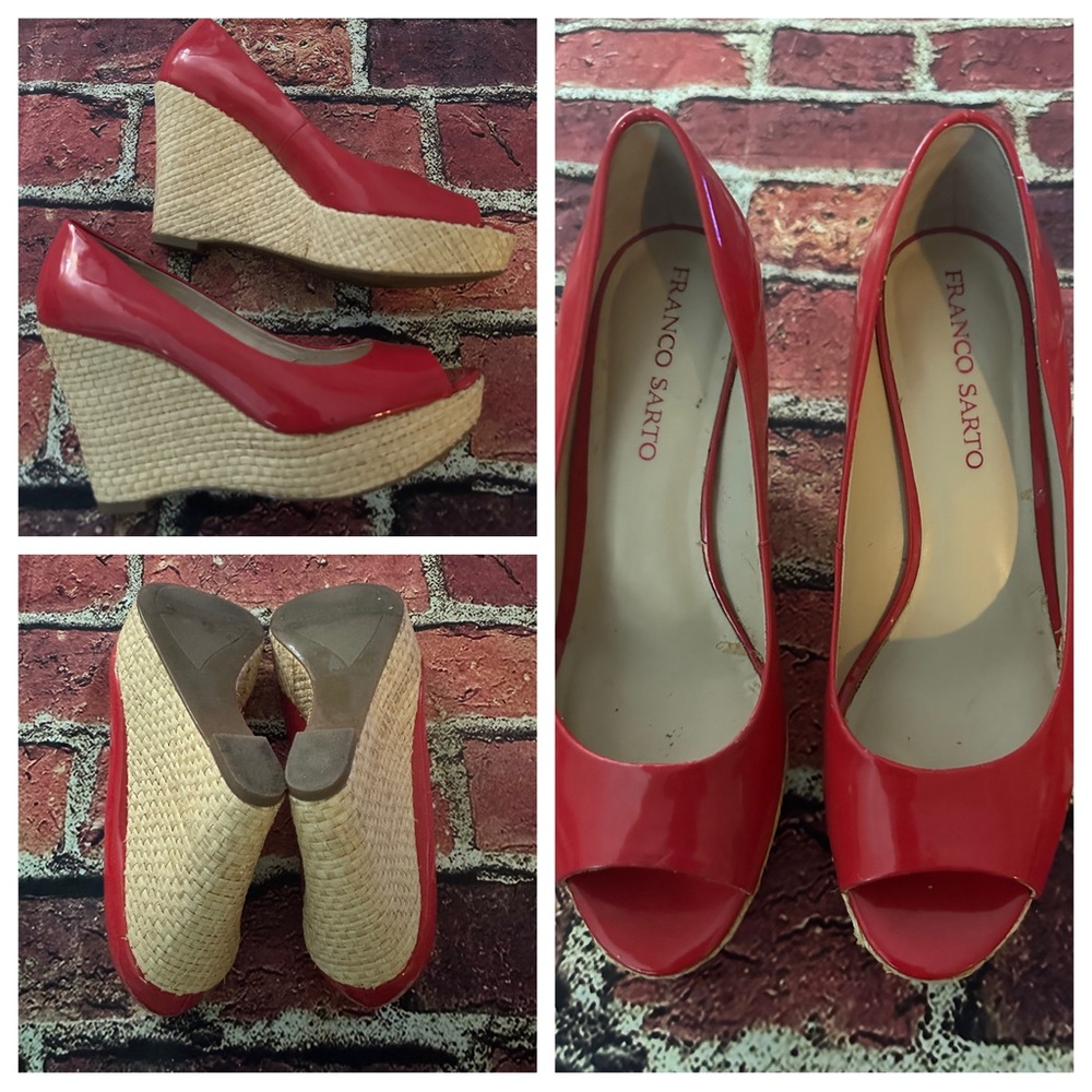 Franco Sarto Espadrille Platform Wedge Pumps Red
Patent Leather Sz 8.5 B15